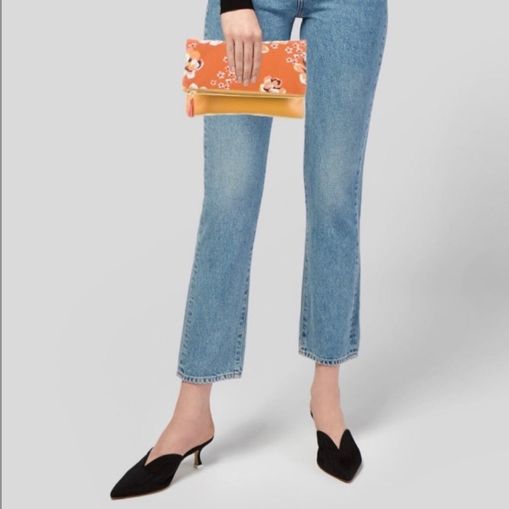 New Rachel Pally Vegan Leather Trim Canvas Fold Over Reversible Clutch